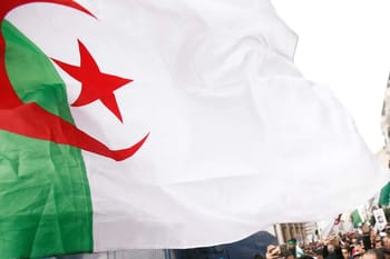 Drapeau algérien flottant lors d'une rassemblement à Paris.
