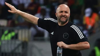 Djamel Belmadi, entraîneur de l'équipe d'Algérie, sur le terrain.