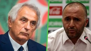 Deux hommes lors d'une conférence, candidats à la succession de Djamel Belmadi.