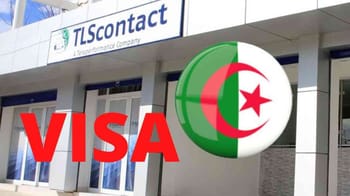 Bâtiment avec logo TLScontact pour demandes de visa en Algérie.