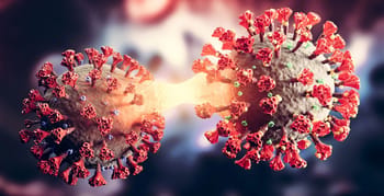 Représentation 3D du virus COVID-19 en mutation.