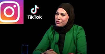 Farida Abri lors d'une émission avec logos Instagram et TikTok.