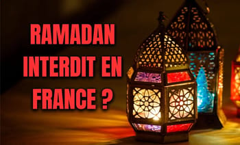 Lanterne orientale colorée avec texte sur Ramadan interdit en France.