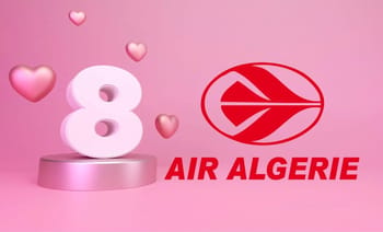 Logo d'Air Algérie avec symbole de la femme et cœurs roses.