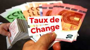 Billets d'euros et de dinars algériens avec texte Taux de Change.