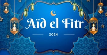 Célébration de l'Aïd el Fitr 2024 avec décor islamique.