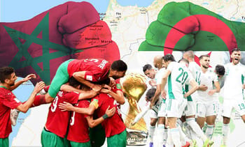 Match de football entre le Maroc et l'Algérie avec drapeaux nationaux.