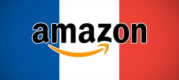 Logo d'Amazon sur fond du drapeau français.