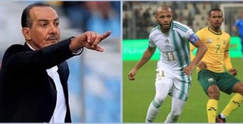 Brahimi et Neghiz lors d'un match de football en Algérie.