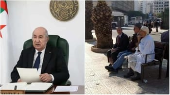 Abdelmadjid Tebboune et pensionnaires en discussion en plein air.