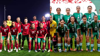 Équipes féminines U17 d'Algérie et du Maroc avant le match.