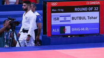 Judoka algérien Dris Messaoud lors de la compétition de judo aux JO de Paris 2024.