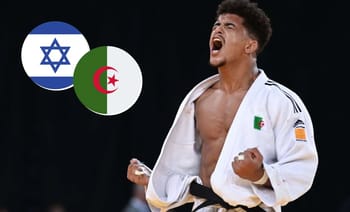Judoka algérien célébrant sa victoire lors des JO de Paris 2024.