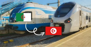 Train Tunis-Annaba avec drapeaux algérien et tunisien.