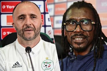 Djamel Belmadi et Aliou Cissé lors d'une conférence de presse.