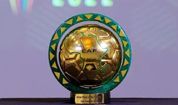 Trophée CAF 2024 avec carte du Maroc et logo CAF.