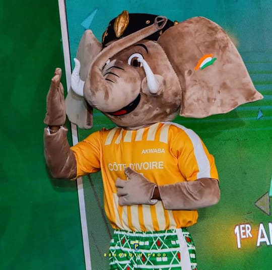 Mascotte de la CAN 2023, éléphant en tenue ivoirienne.