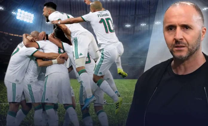 Les joueurs algériens célèbrent un but lors d'un match de préparation.