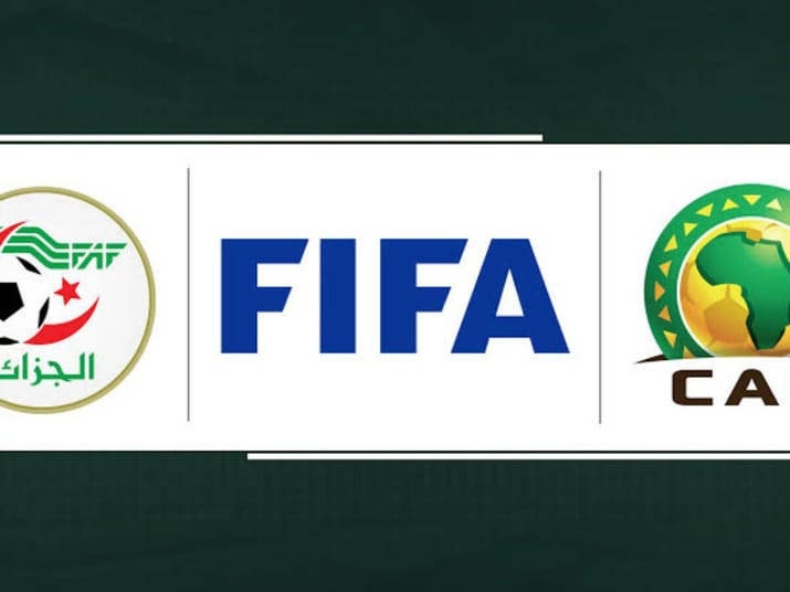 Affrontement houleux! La FAF défie la CAF. Le feuilleton RS Berkane promet d'être palpitant Logos de la CAF, FIFA et FAF alignés sur fond vert.