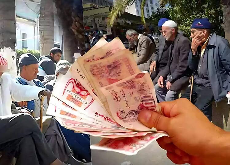 Distribution de pensions de retraite en Algérie avec des personnes âgées.