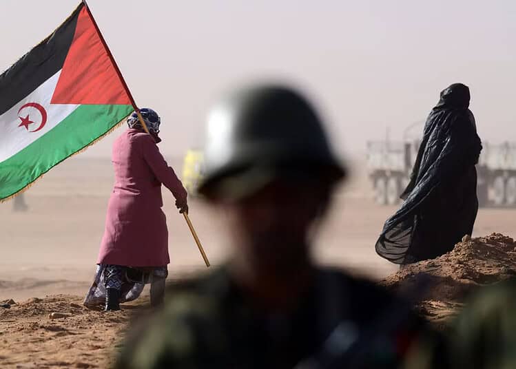 Polisario-Maroc : le fils d'un ex-président tué au front Femme tenant un drapeau algérien lors d'une manifestation.