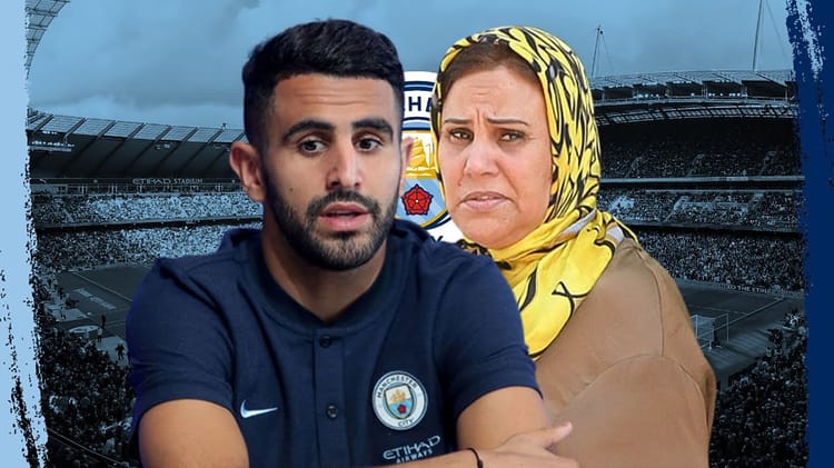 Mère de Mahrez avec expression surprise lors des célébrations.