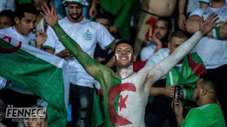 Eliminatoires CAN 2023 Algérie - Ouganda: Voici comment acheter vos tickets en ligne Supporter algérien avec drapeau et maquillage lors d'un match de football.