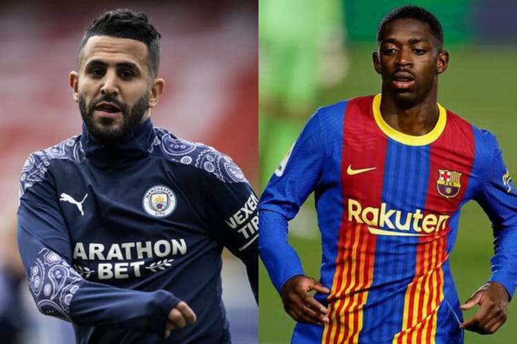 Dembélé et Mahrez, stars du football, lors d'un match.