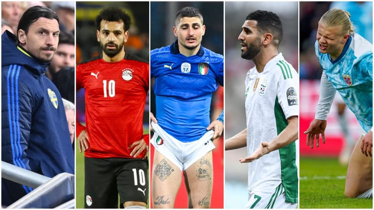 Amicaux : Découvrez les possibles adversaires de l'Algérie en novembre Cinq joueurs de football du Maghreb en action sur le terrain.
