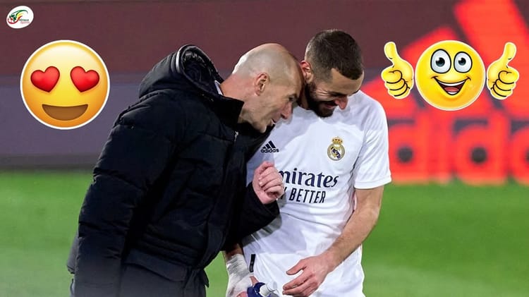 Zidane félicite Benzema après une victoire importante.