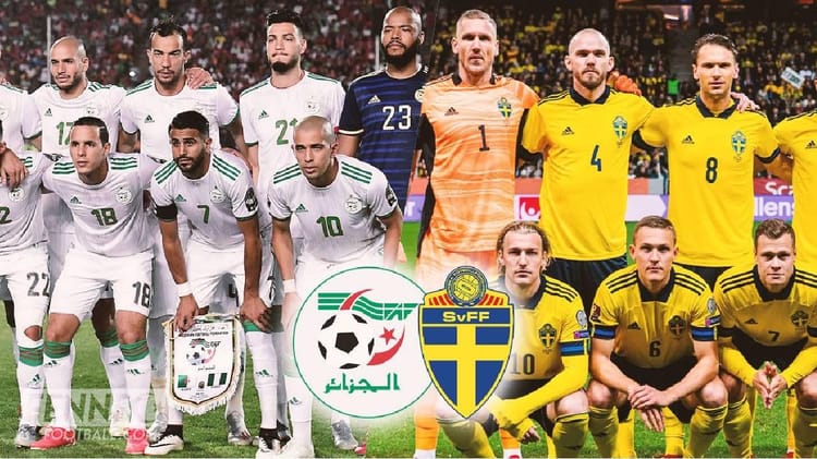 Équipes nationales de football de Suède et Algérie avant le match amical.