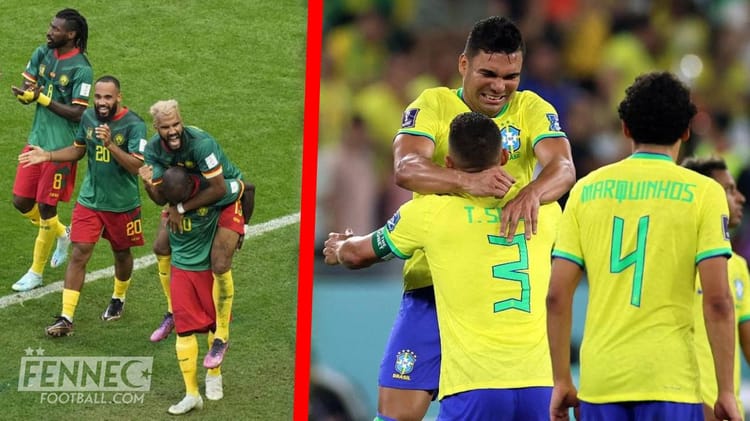 Joueurs du Cameroun et du Brésil lors d'un match de la Coupe du Monde 2022.