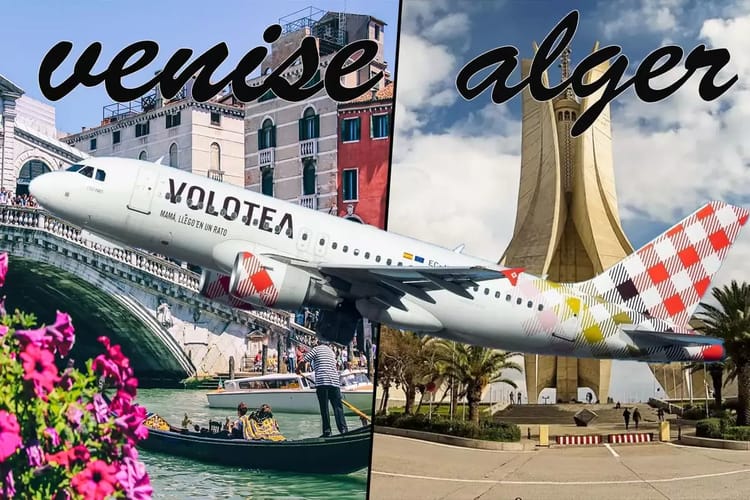 L'énorme promotion de Volotea en cette fin d'année Avion Volotea sur fond de Venise et Alger, destinations populaires.