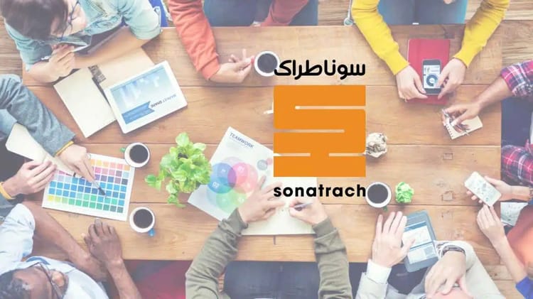 Logo de Sonatrach avec éléments colorés et design moderne.