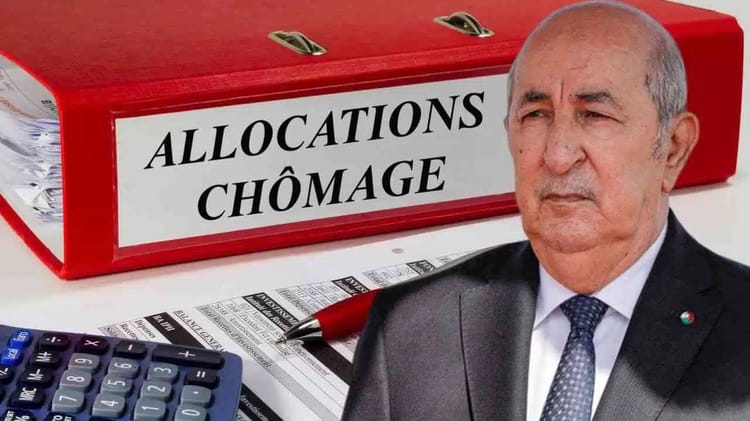 Homme politique avec boîte d'allocations chômage en arrière-plan.
