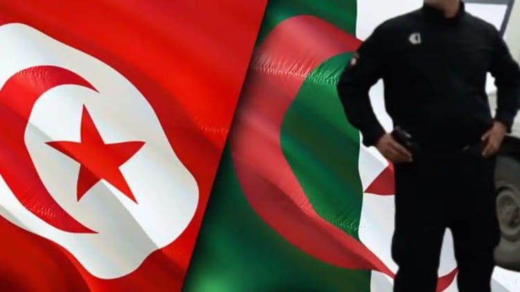 Drapeaux de l'Algérie et de la Tunisie côte à côte.