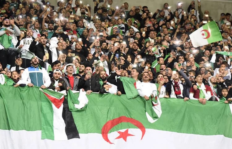 Niger - Algérie : bonne nouvelle pour les supporters Algériens Supporters algériens avec drapeaux et lumières dans un stade.