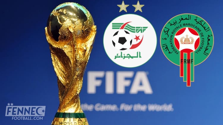 Logo de la FIFA et logos des fédérations algérienne et marocaine.