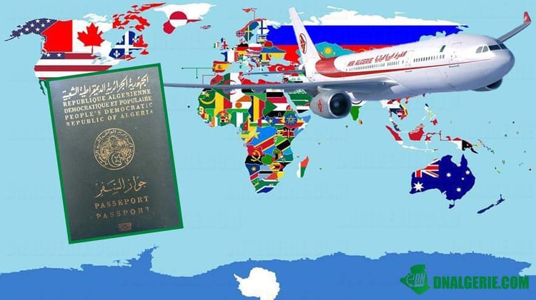Voyage : Les algériens peuvent se rendre dans ces pays sans visa. Carte du monde avec avion et passeport algérien, destinations sans visa.