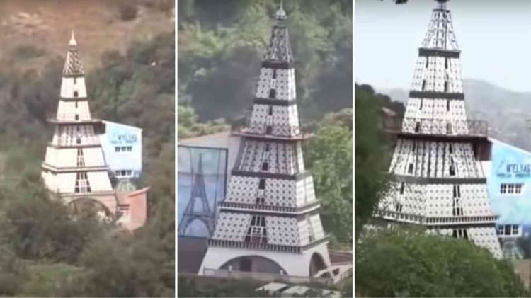 Algérie : Un citoyen construit une maison sous forme de Tour Eiffel Construction d'une Tour Eiffel en Algérie, structure en bois et métal.
