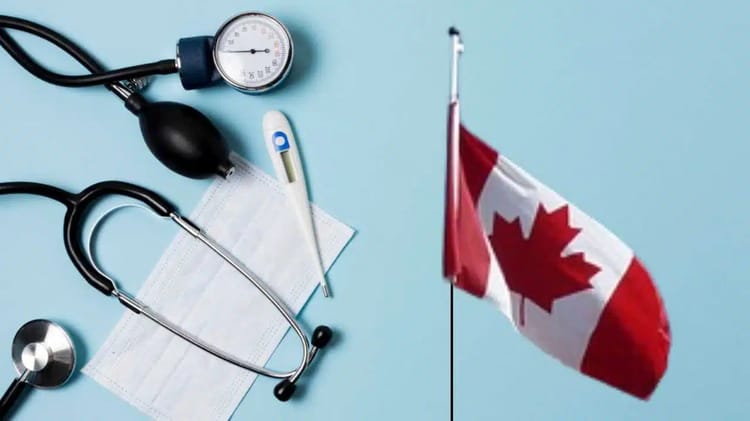 Immigration au Canada pour les Algériens : Une infirmière raconte sa belle expérience Matériel médical et drapeau canadien pour la santé et l'immigration.