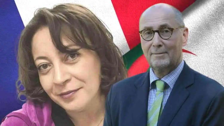Amira Bouraoui fuit l’Algérie : voici l'étrange version de Xavier Driencourt Amira Bouraoui et Xavier Driencourt devant un drapeau algérien et français.