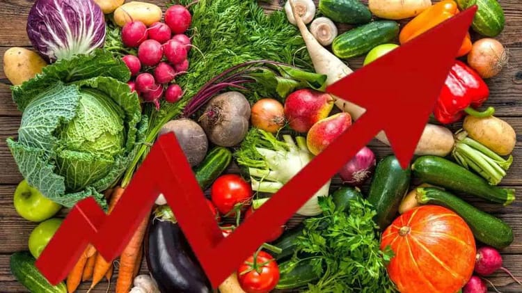 Algérie : Découvrez les révélations effrayantes de cet expert sur la hausse du prix des fruits et légumes Fruits et légumes frais avec flèche montante indiquant la hausse des prix.