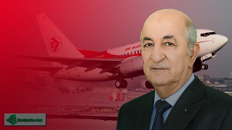 Homme d'affaires devant un avion Air Algérie en arrière-plan.