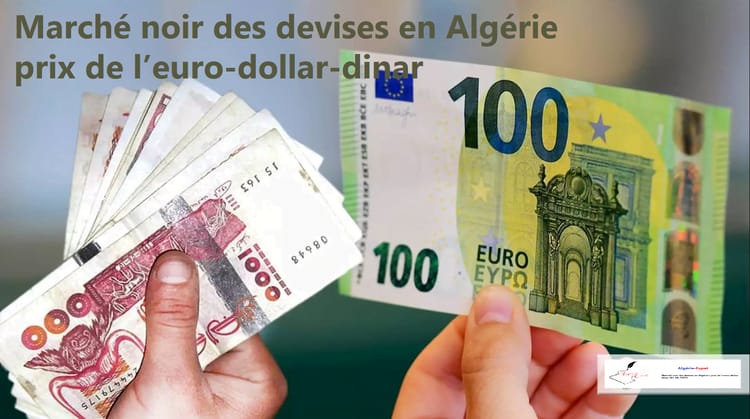Billets de banque en dinar algérien et euro en main.