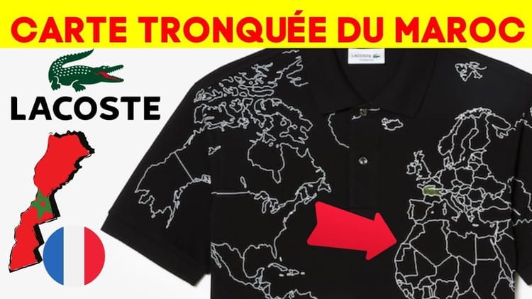 Maroc : vague de colère contre la marque Lacoste, les esprits en irritation Carte du Maroc illustrée avec logo Lacoste et drapeau français.