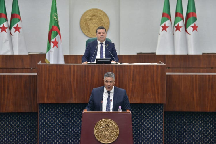 Deux hommes en costume lors d'une session parlementaire en Algérie.