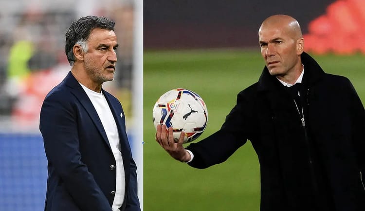 Galtier et Zidane lors d'une rencontre de football.