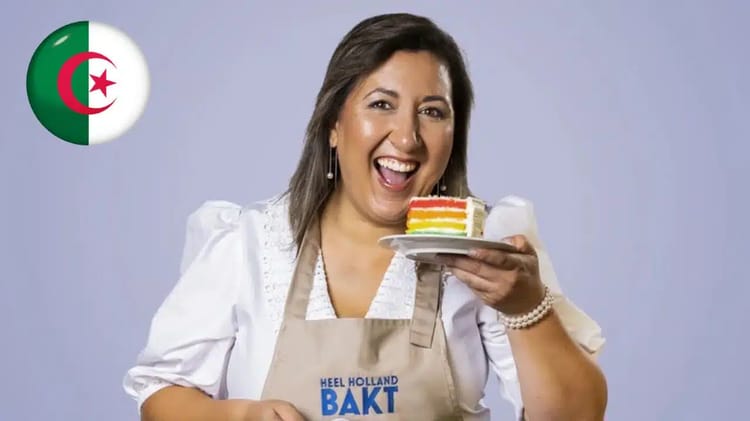 Concours « Meilleur Pâtissier dans sa version néerlandaise » : Encore une algérienne au panthéon Femme algérienne souriante avec gâteau coloré pour concours pâtissier.