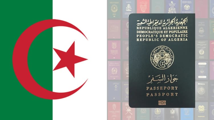 Classement des passeports 2023 : l’Algérie évolue à pas de tortue Passeport de l'Algérie avec drapeau national en arrière-plan.